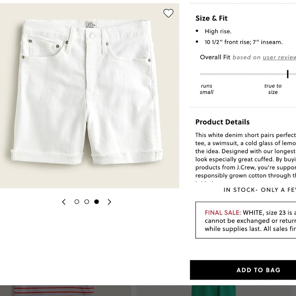 NWT J Crew Sz 30 Long Denim Short in White
